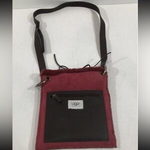 Women’s UGG Elegant Burgundy Suede Shearling Lined Shoulder Crossbody Bag